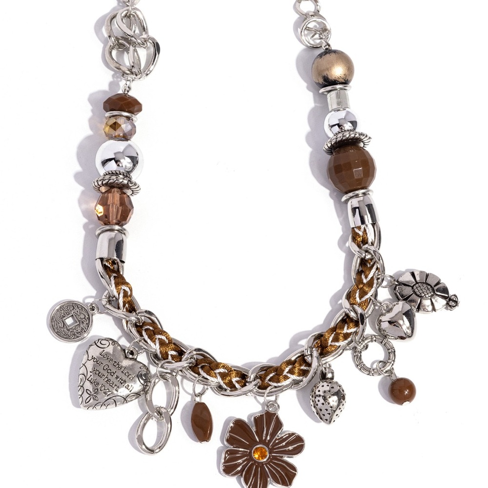 Silver and Brown Charm Bracelet